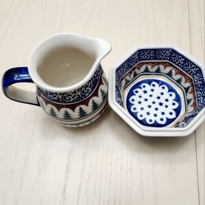 Boleslawiec hand made pottery, Christmas bowl and pitcher